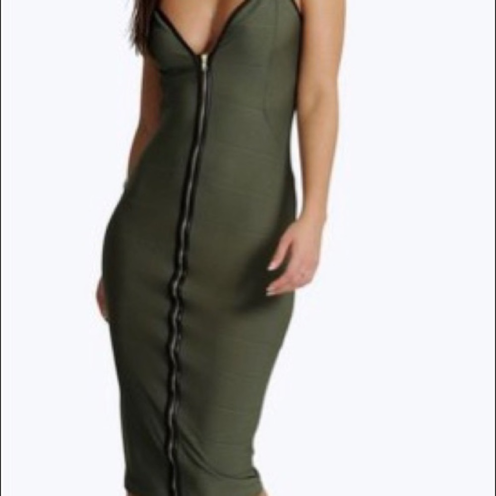 Bandage Zip Up Midi Dress